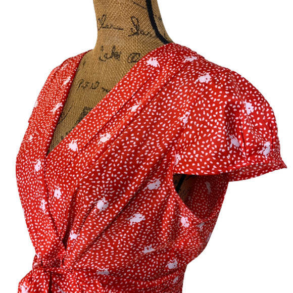 ANTHROPOLOGIE x HI THERE Red Lotty Petal Wrap Dress - Picture 4 of 16